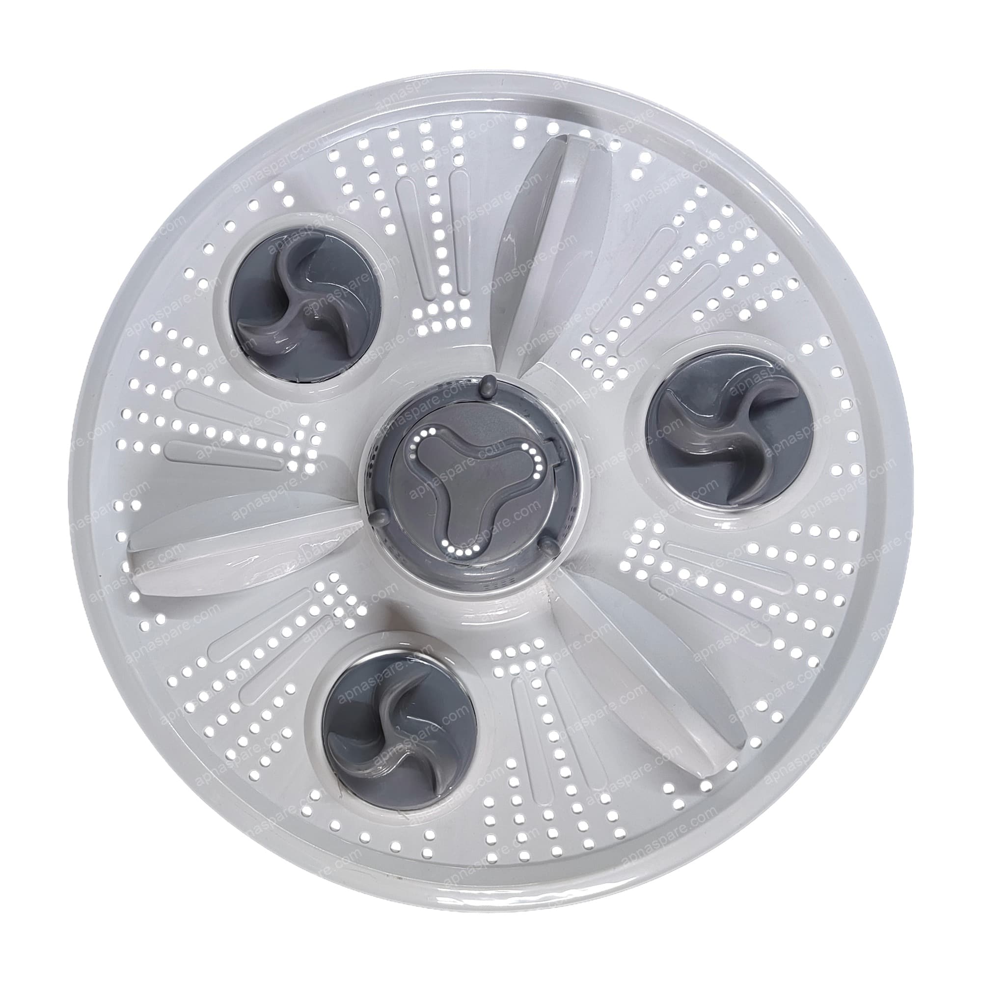 Washing Machine Pulsator 14.75" (Khaitan) – LG / Voltas Beko Type, Round Shaft Fitting | White Wash Plate with 3 Grey Swirl Agitator Pods — image 1 of 2
