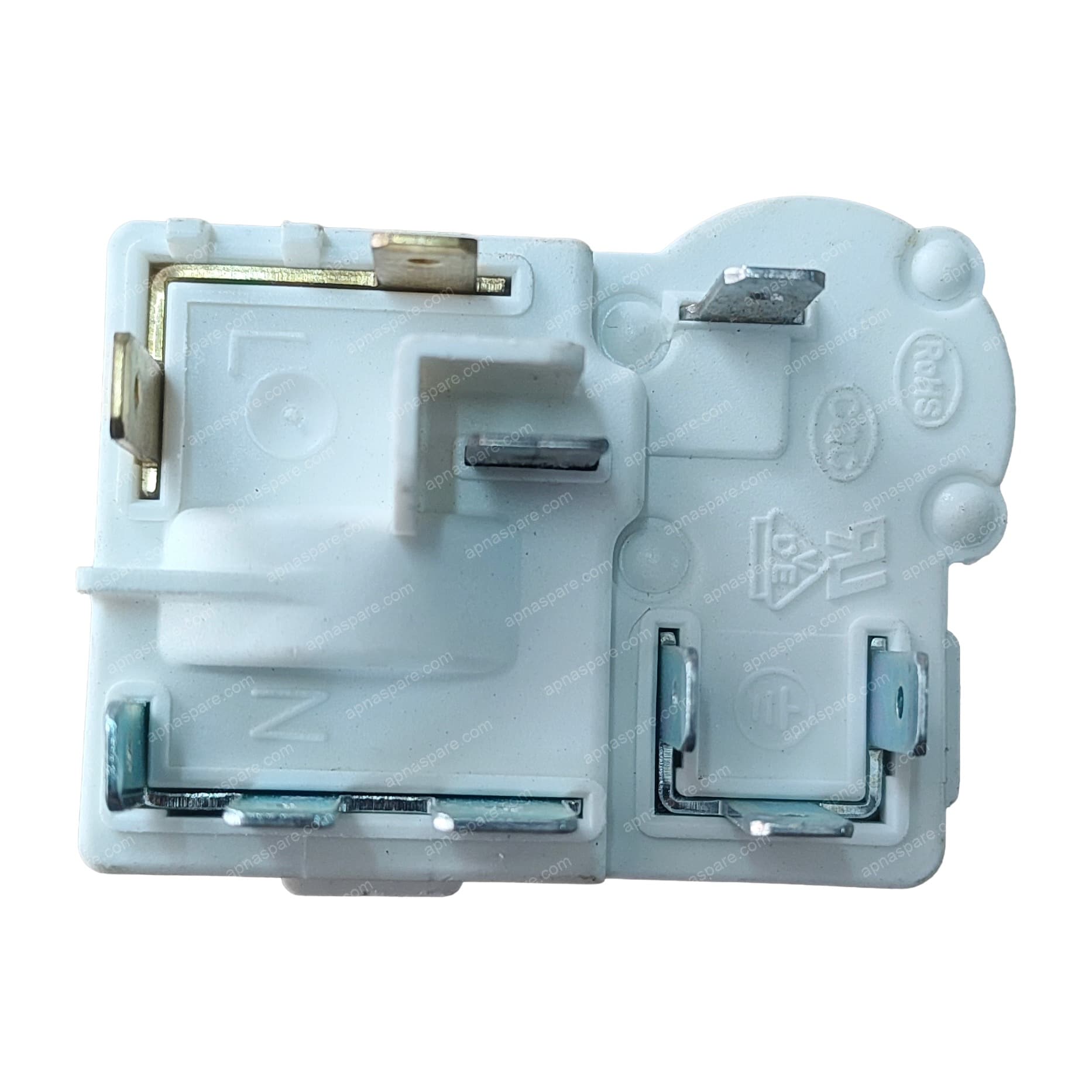 Voltas Beko Refrigerator Relay – 10 Pin Compressor Starter Relay | White Plastic Body | S, R, C Terminal Layout